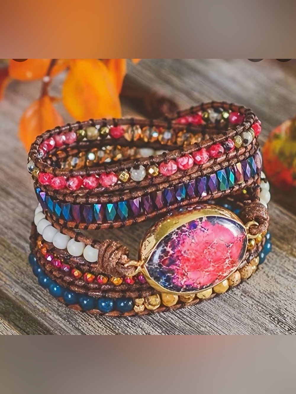 Natural Stone Bohemian Multi-Row  Wrap Bracelet